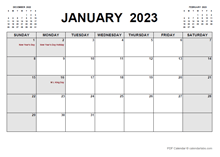 Printable January 2023 Calendar Pdf