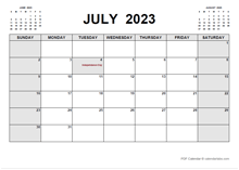 Printable July 2023 Calendar PDF