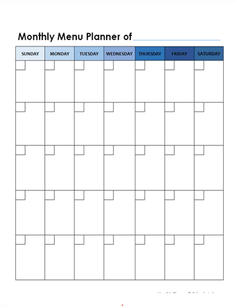 Printable Undated Monthly Menu Planner