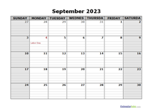 September 2023 Calendar Word