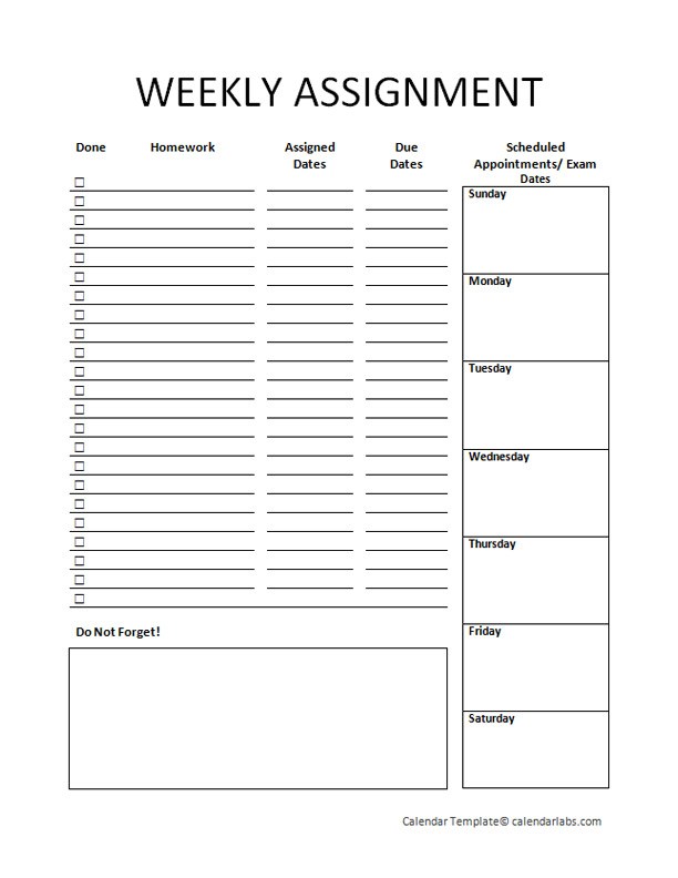 weekly assignment meaning