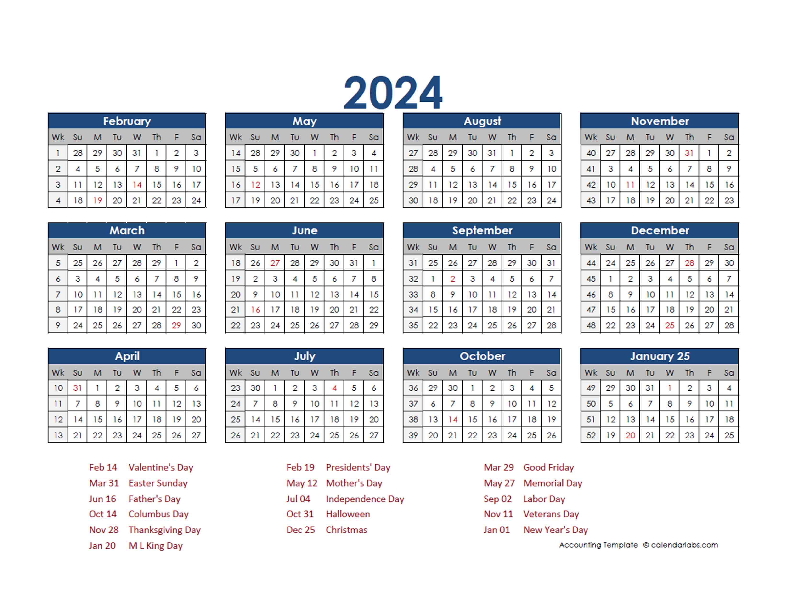 2024 Accounting Calendar 454 Free Printable Templates