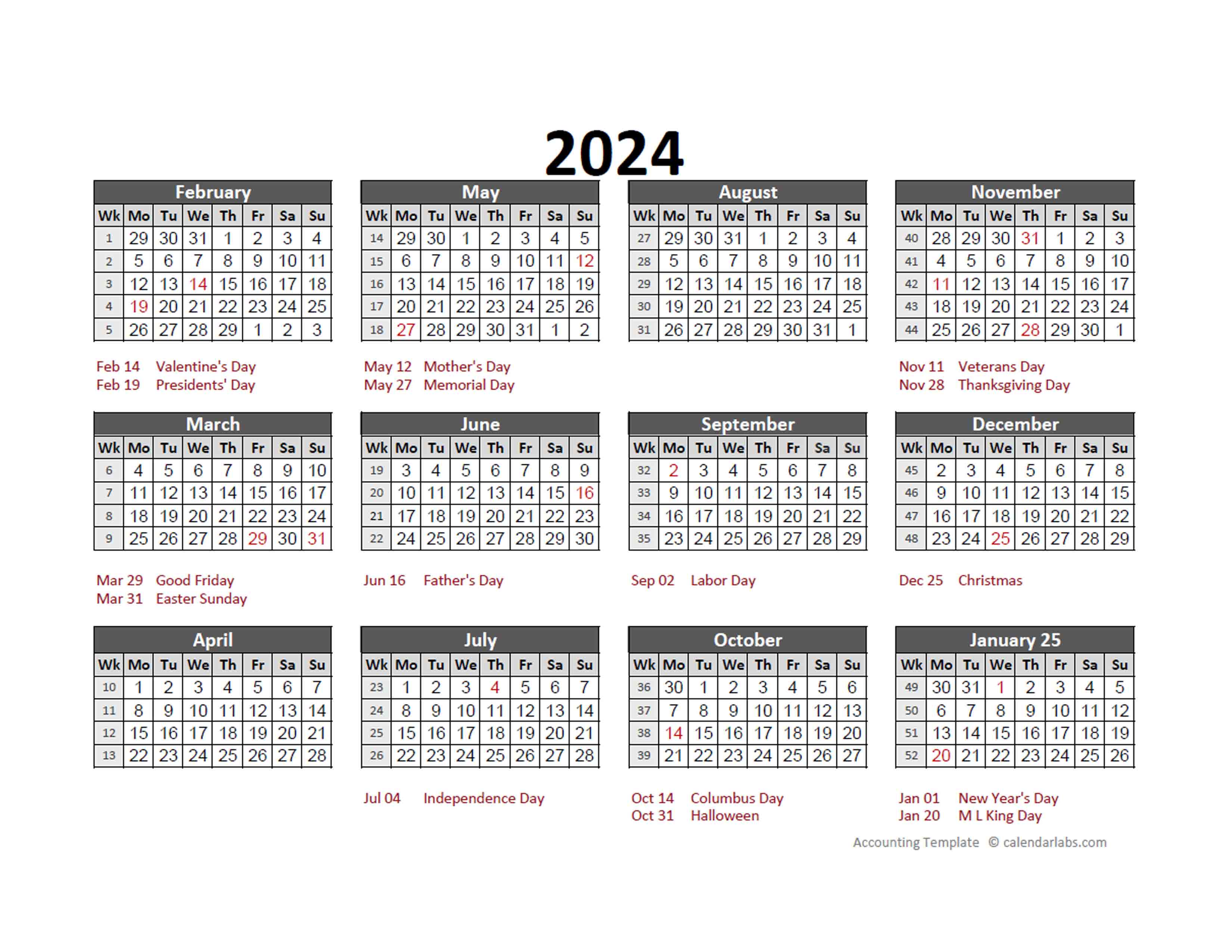 2024 Accounting Calendar 544 Free Printable Templates