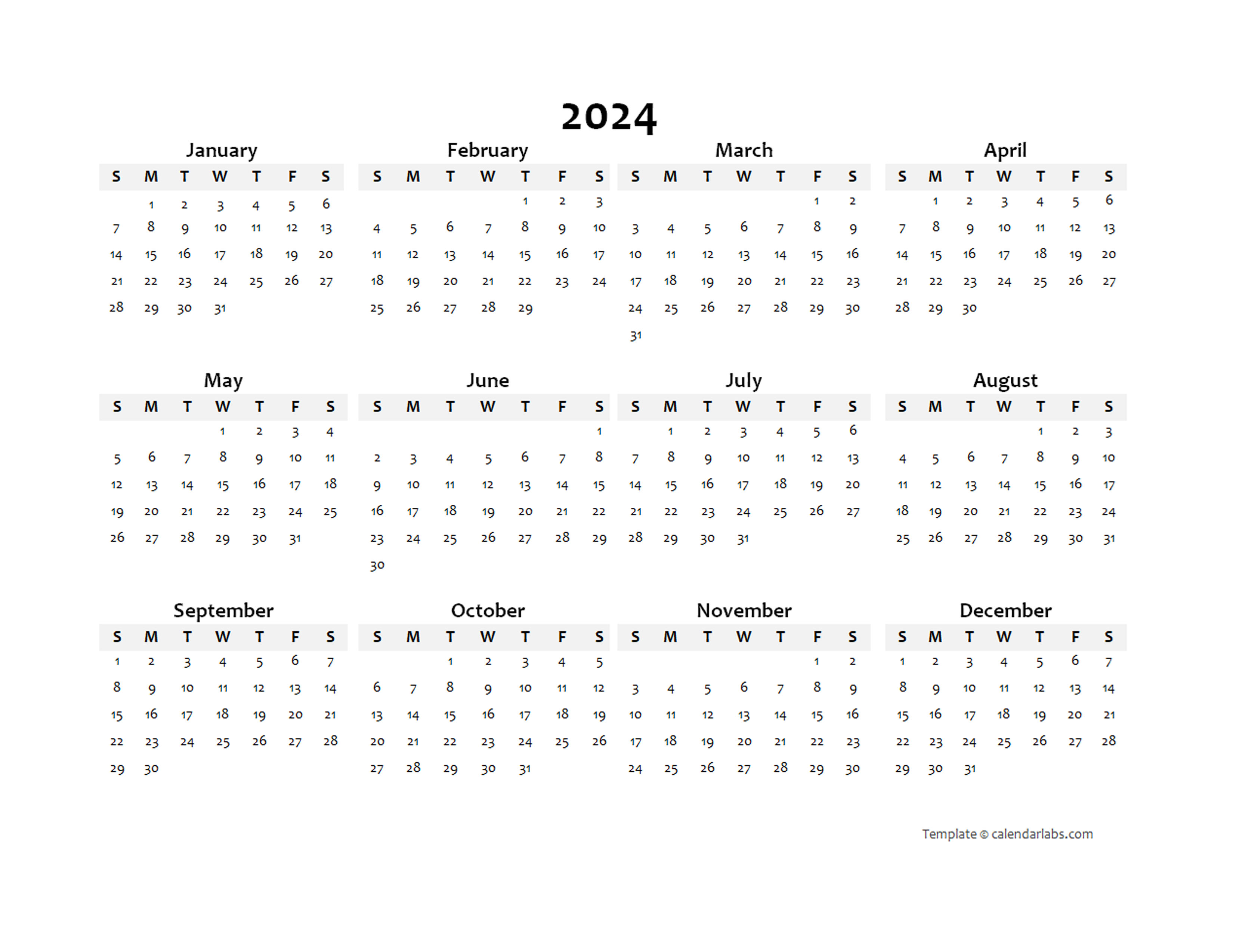 2024 Calendar Blank Printable Calendar Template In Pdf Word Excel