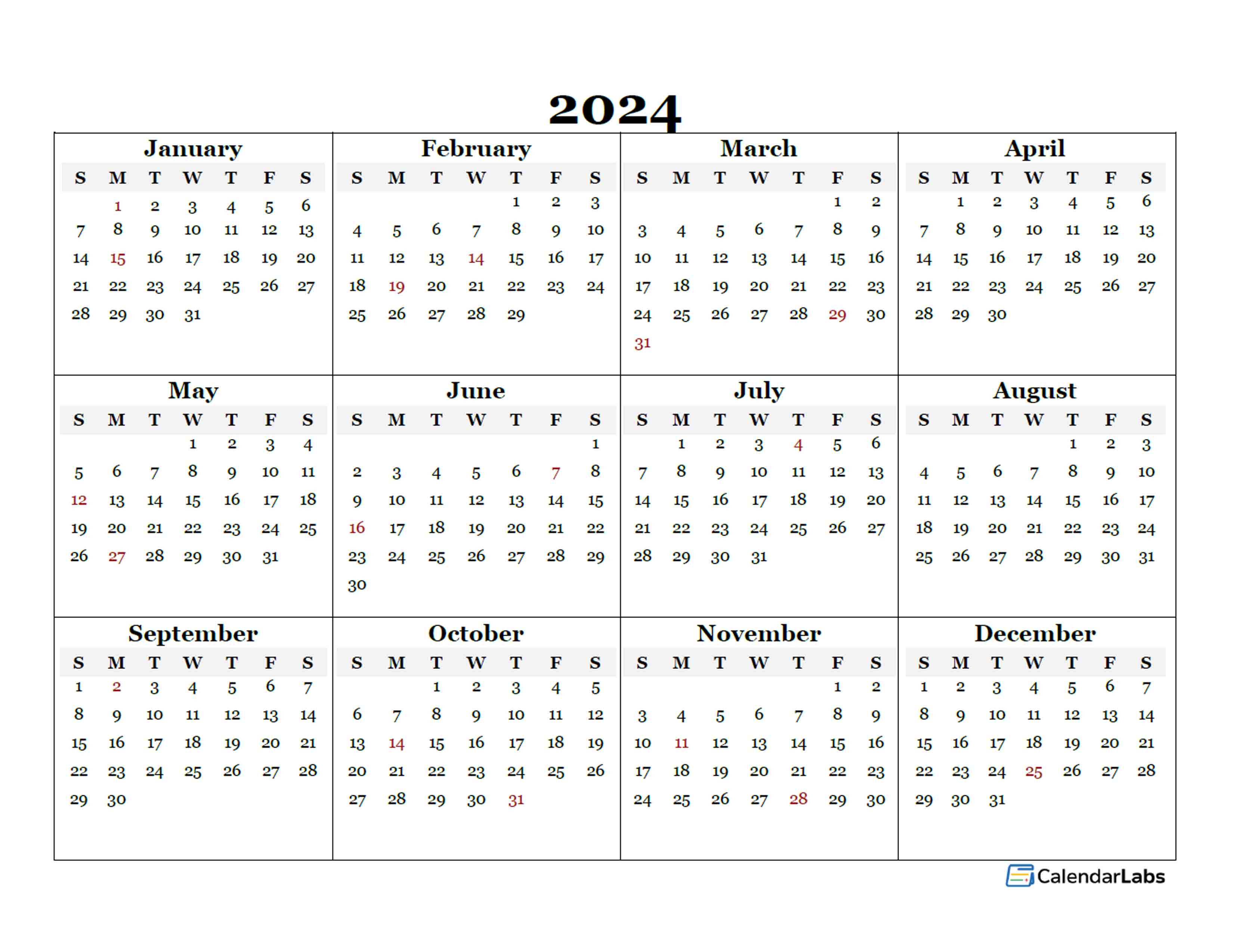 2024 Blank Calendar Template Free Printable One File August 2024 Calendar