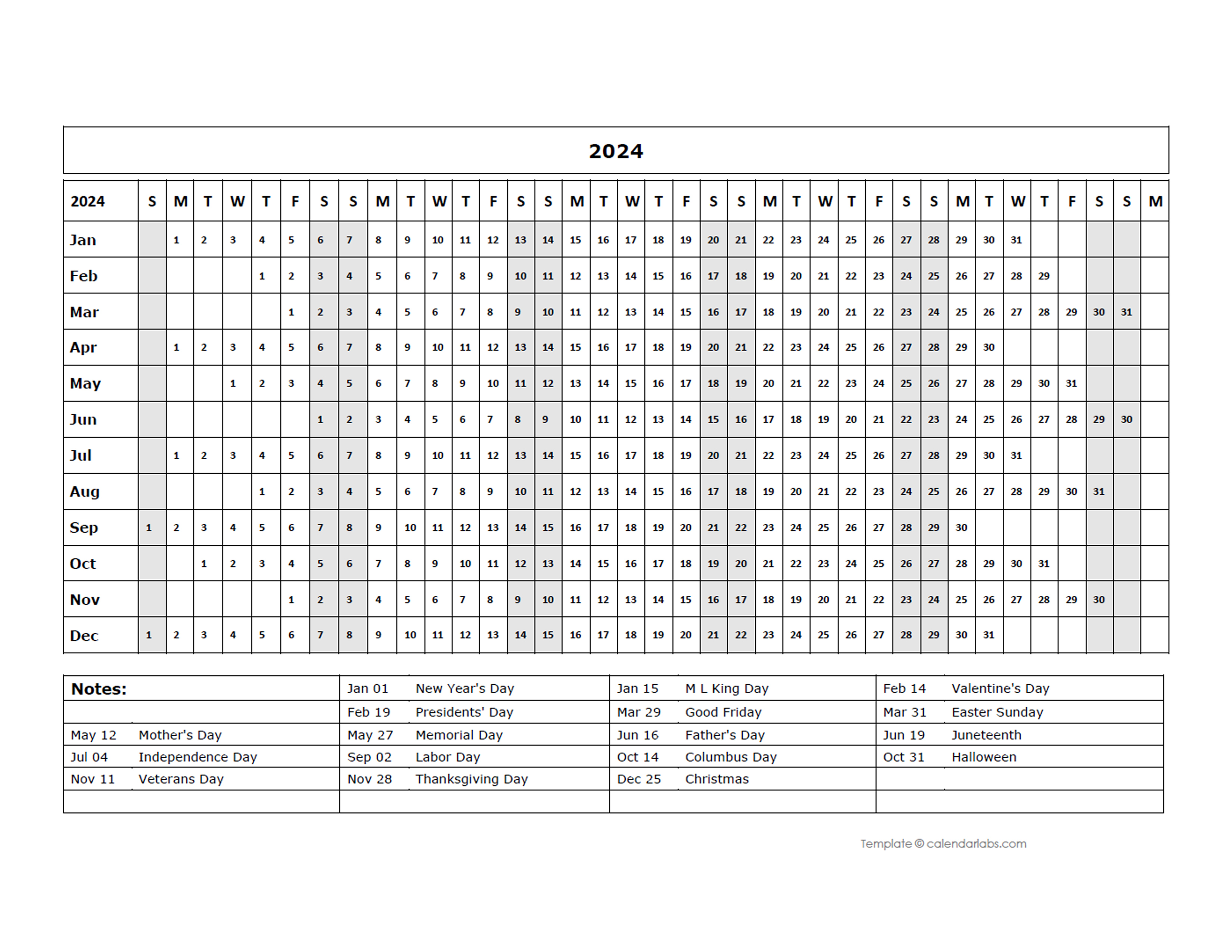 2024 Calendar Template Year At A Glance Free Printable Templates