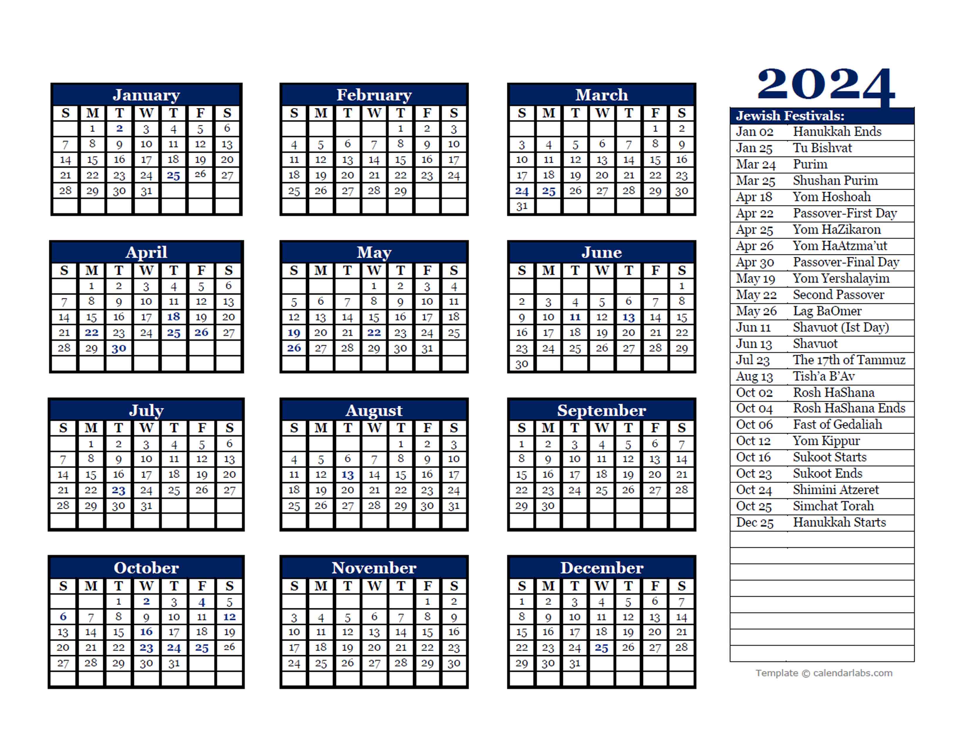 2024 Jewish Festivals Calendar Template Free Printable Templates