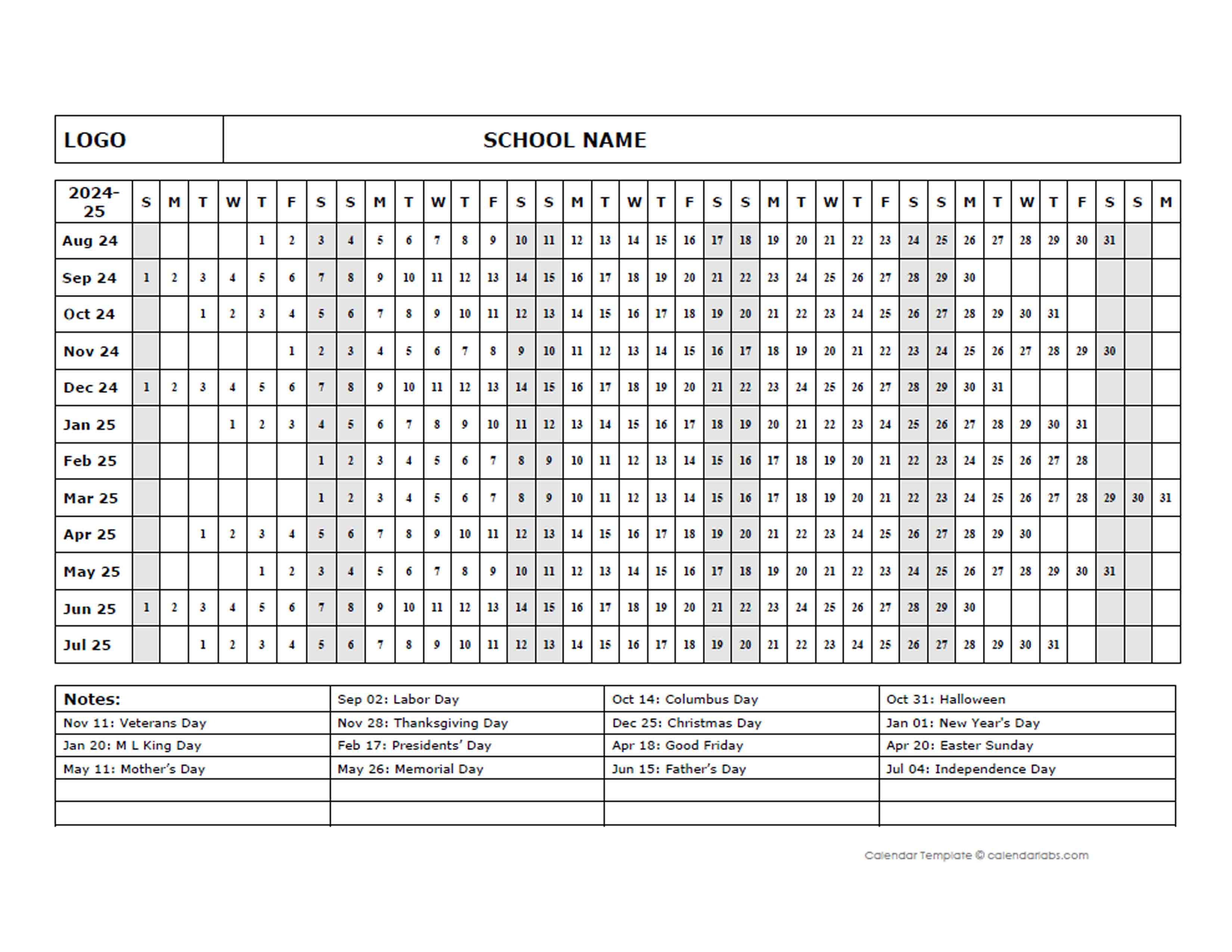 2024 One Page School Calendar Aug Free Printable Templates