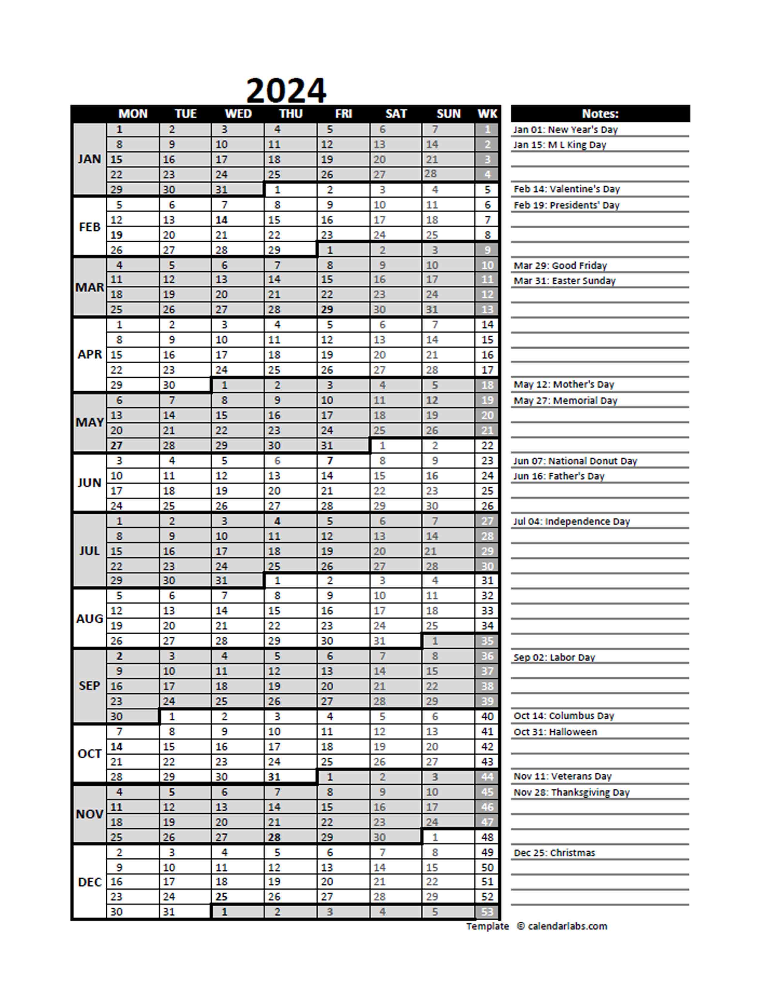 2024 Business Project Planning Calendar With Week Number Free