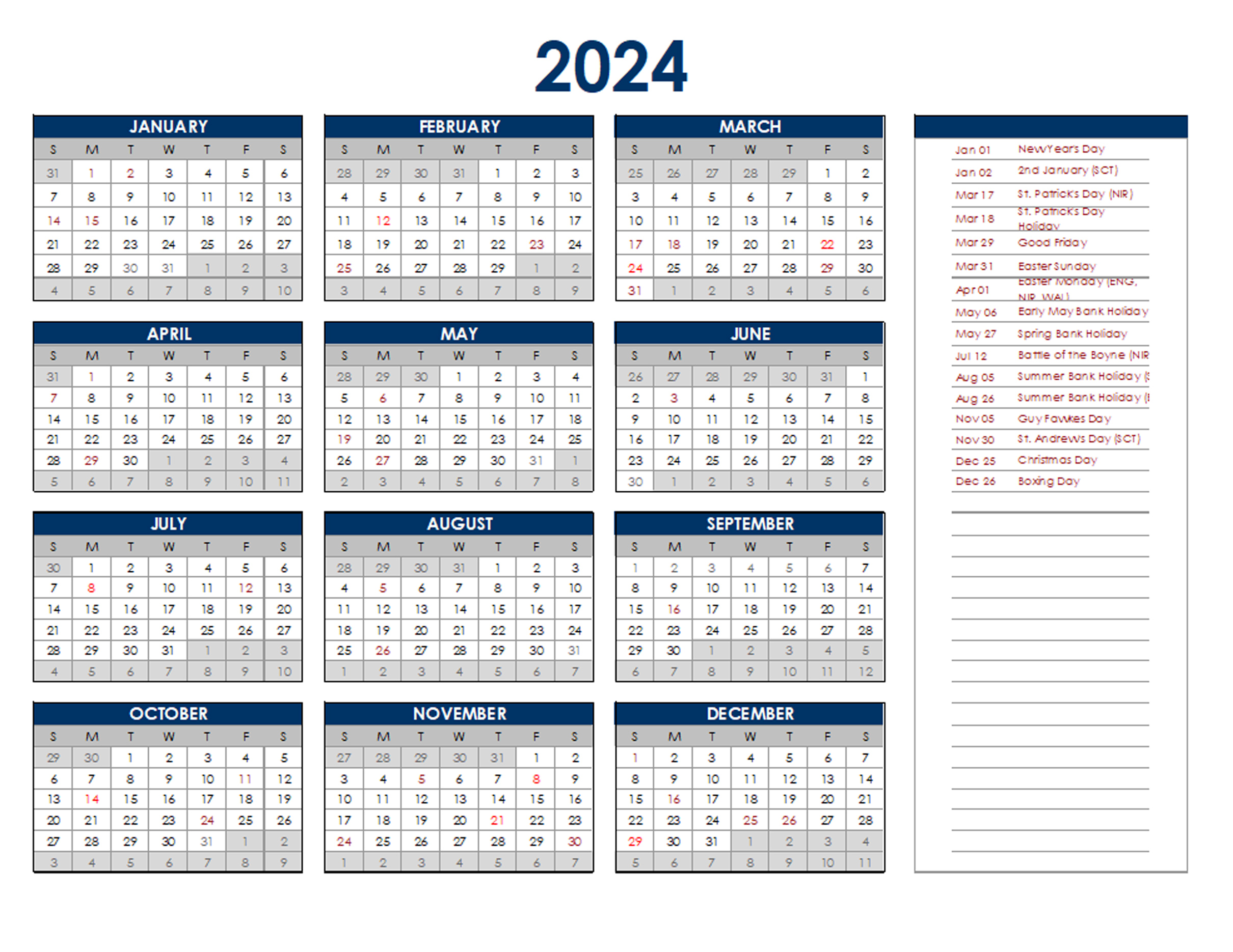 Calendar 2024 Uk With Bank Holidays Excelpdfword Templates www vrogue co