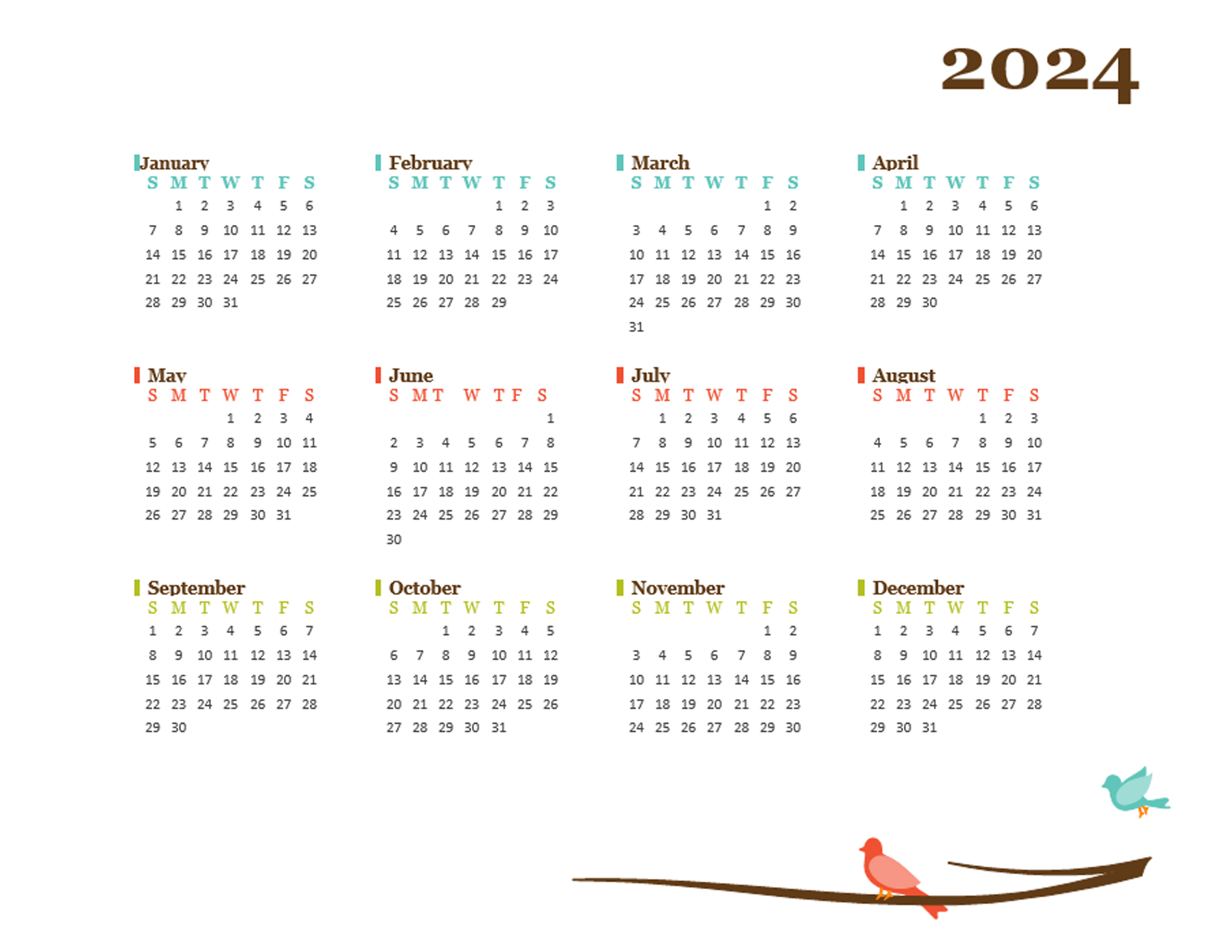 2024 Yearly Australia Calendar Design Template 01 