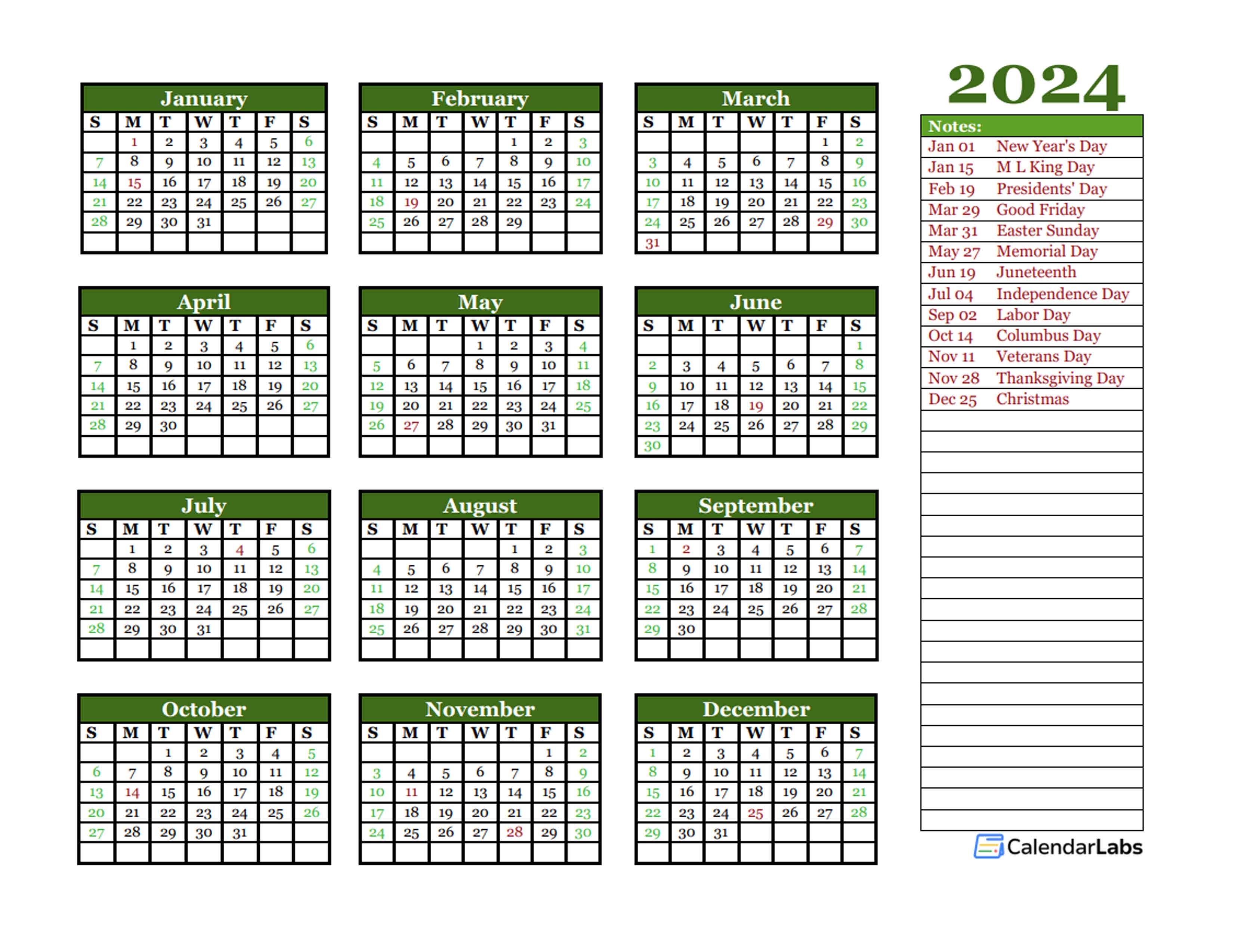 2024 Yearly Calendar Landscape Printable Freepik Lyssa Rosalyn