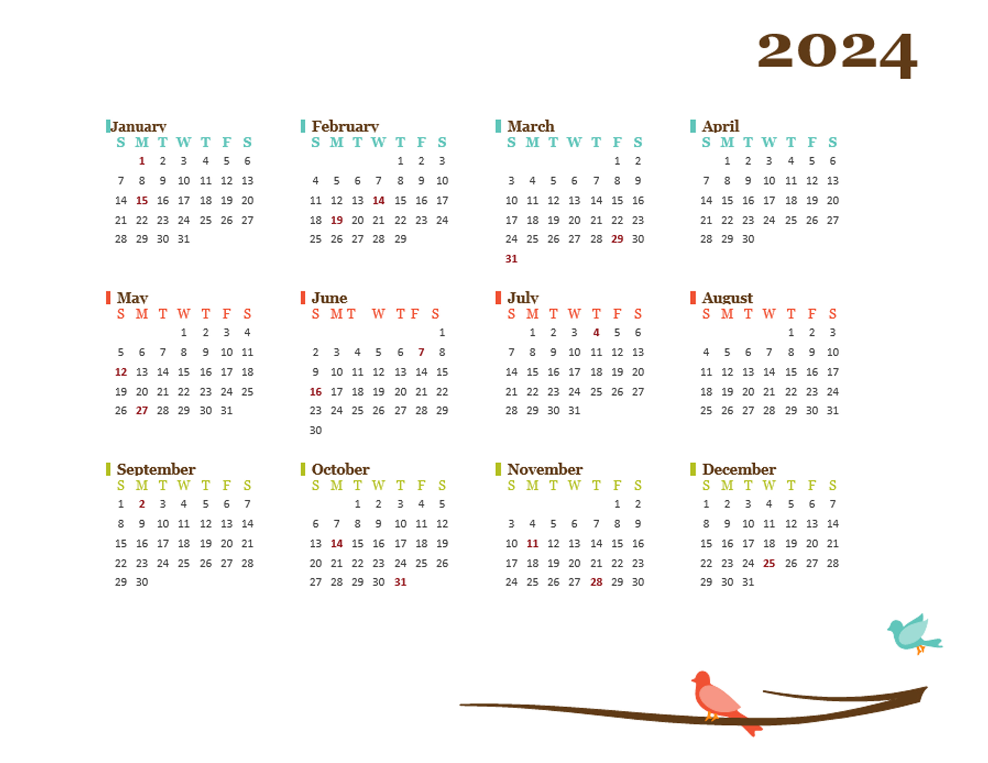 Editable Calendar Template 2024