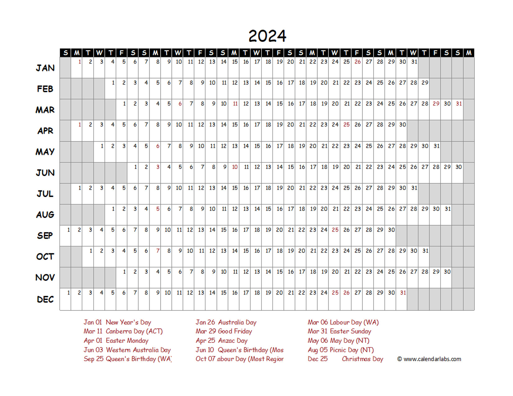 2024 Yearly Project Timeline Calendar Australia Free Printable Templates