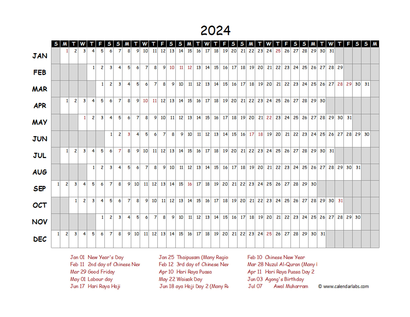 2024 Yearly Project Timeline Calendar Malaysia Free Printable Templates