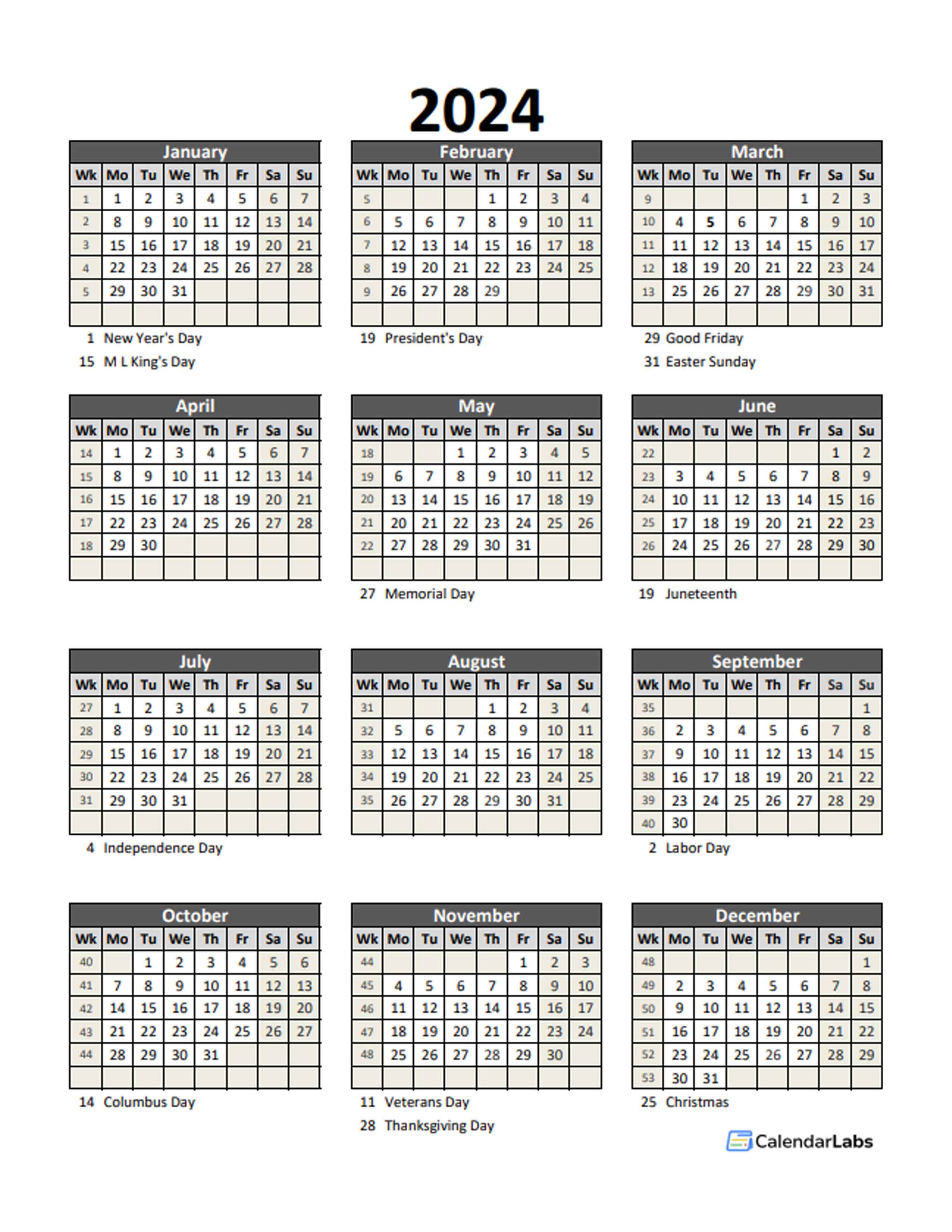 2024 Yearly Calendar Template Word Editable 2024 Sydel Fanechka