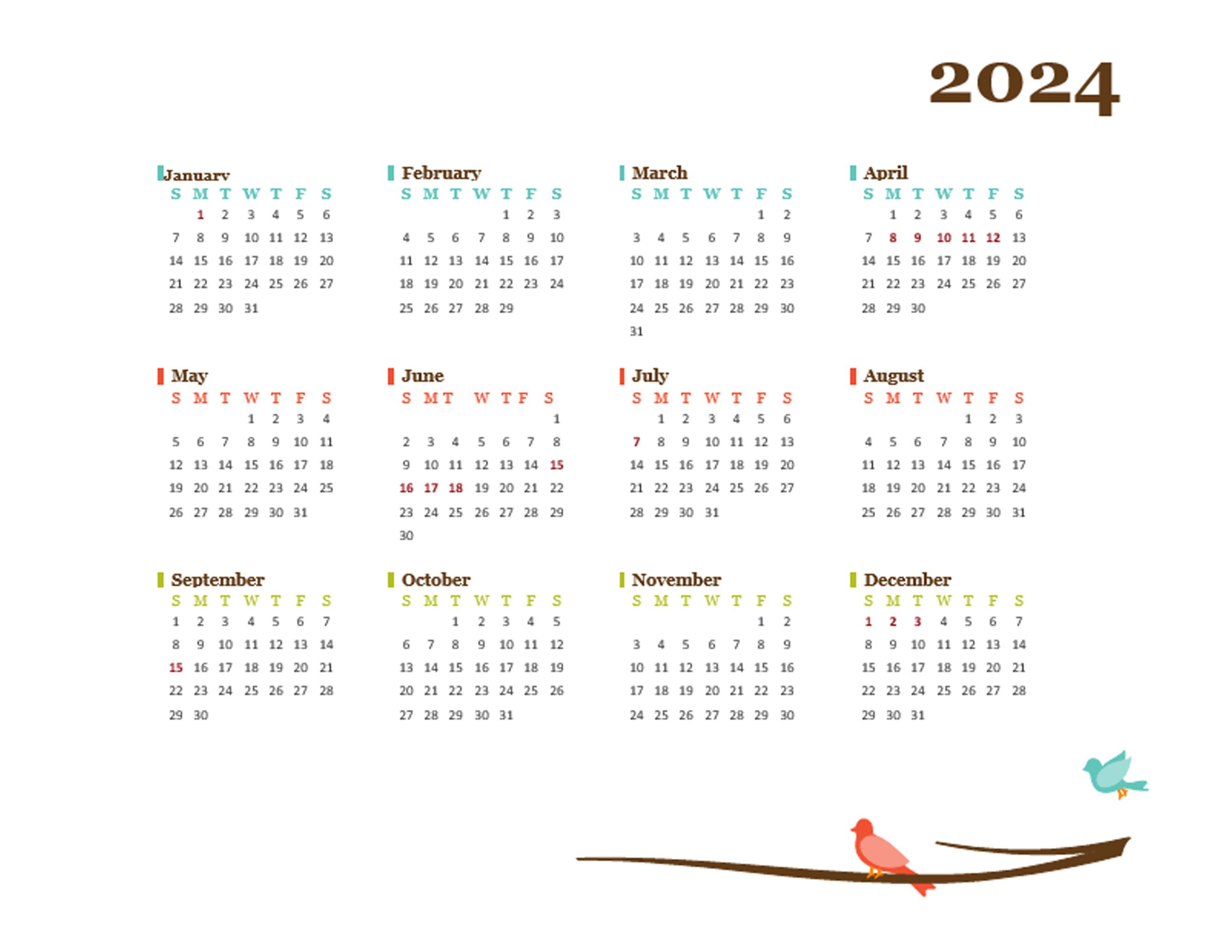 2024 Yearly UAE Calendar Design Template Free Printable Templates