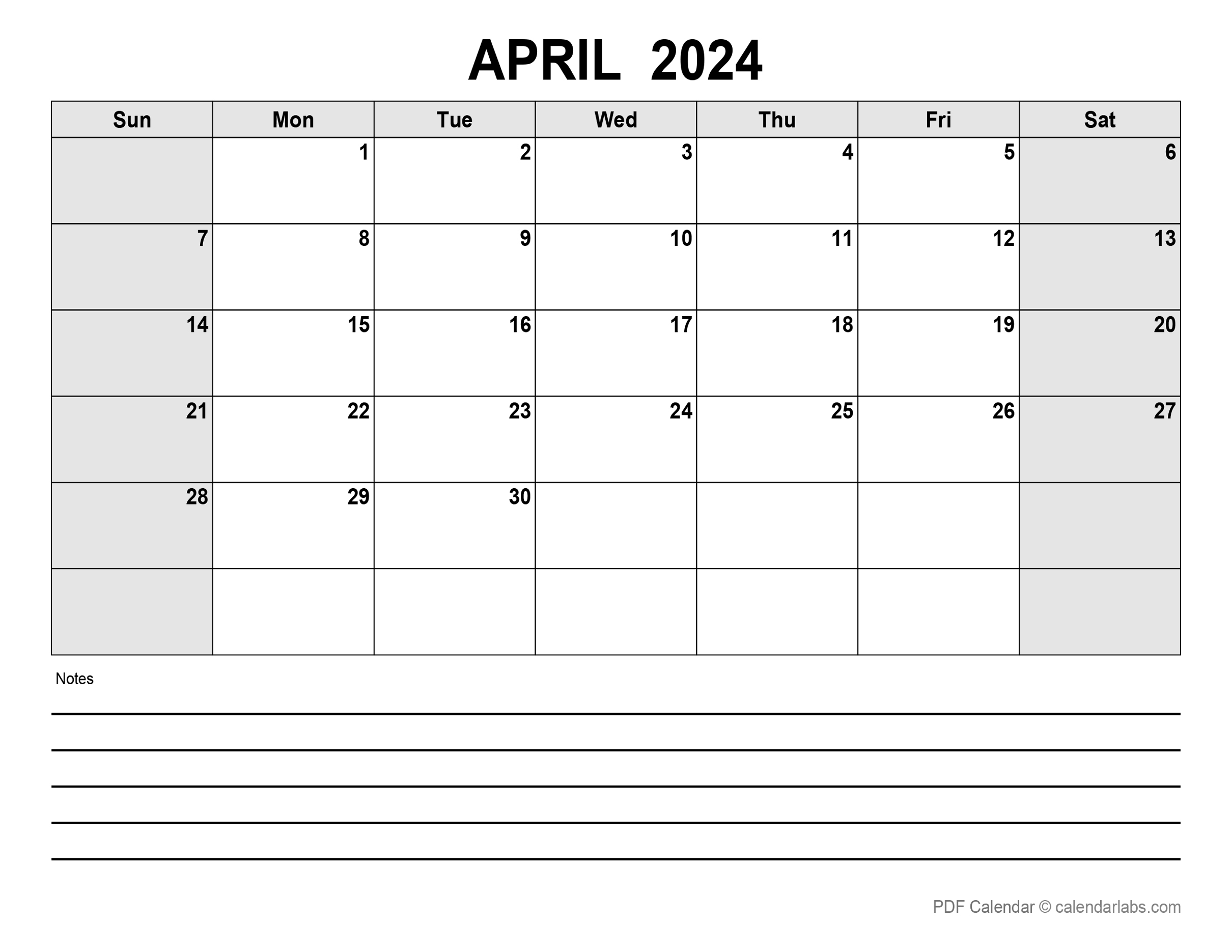 April 2024 Calendar with Holidays CalendarLabs