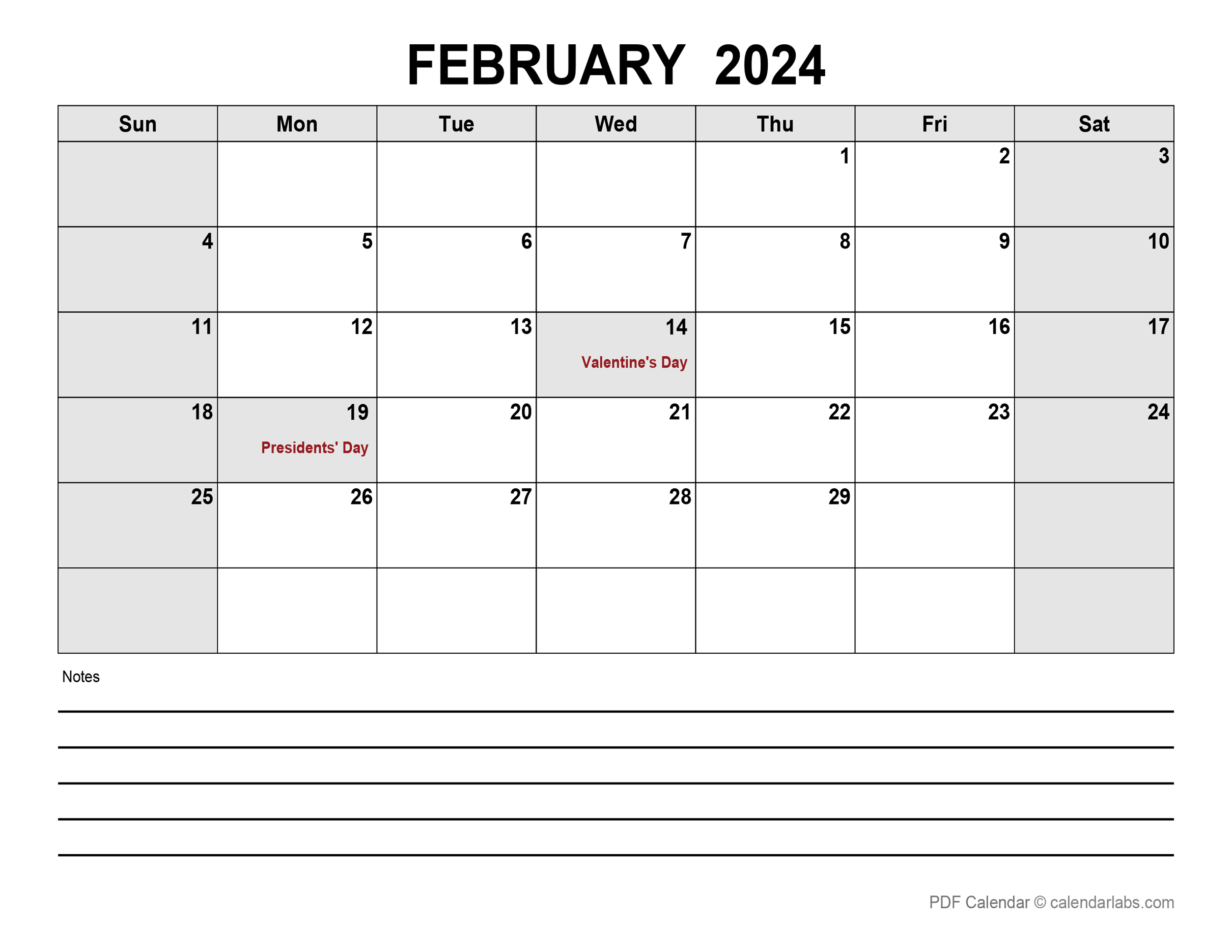 February 2024 Calendar | CalendarLabs