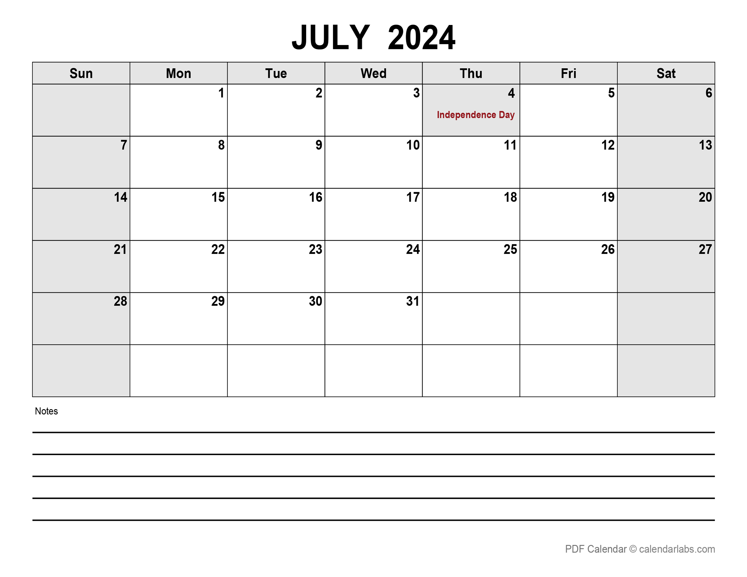July 2024 Calendar with Holidays CalendarLabs