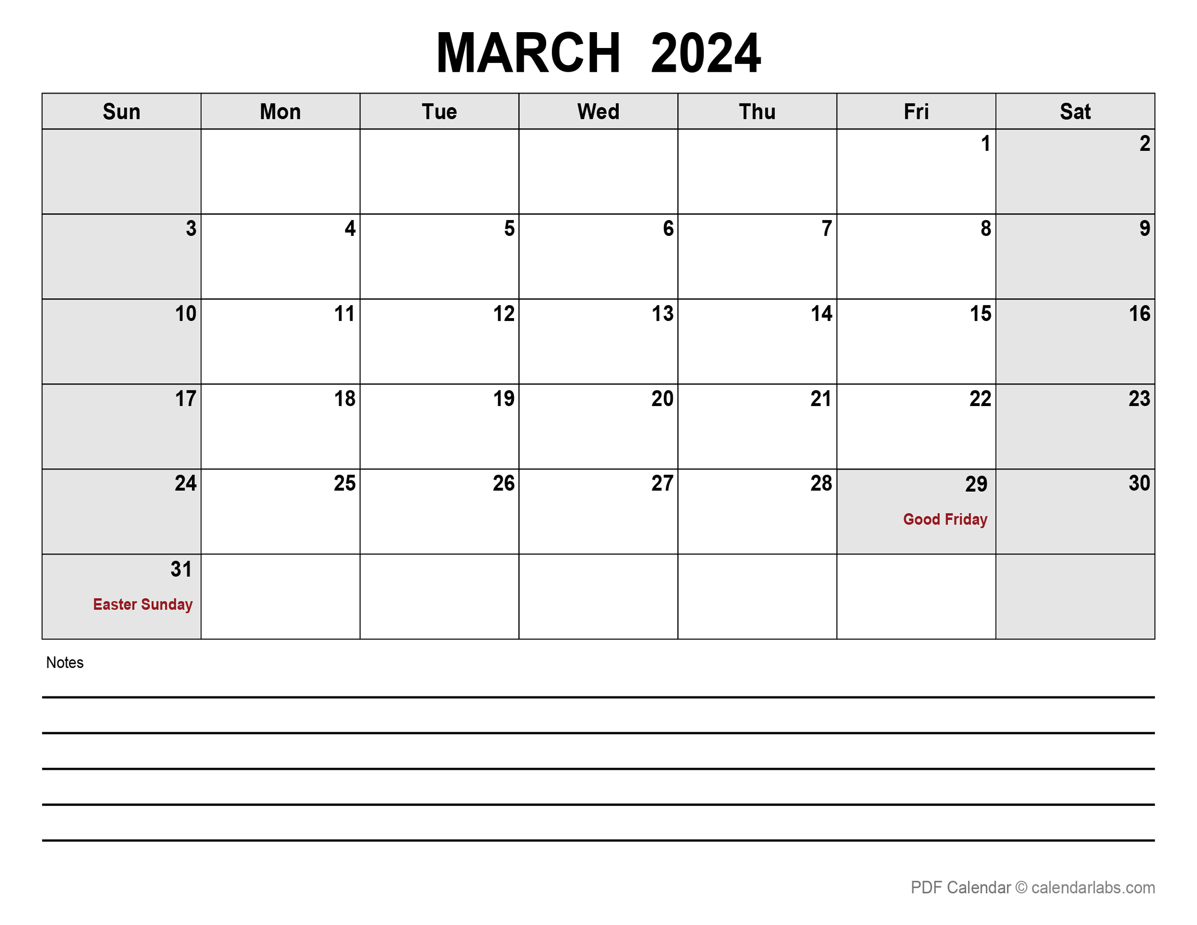 March 2024 Calendar with Holidays CalendarLabs