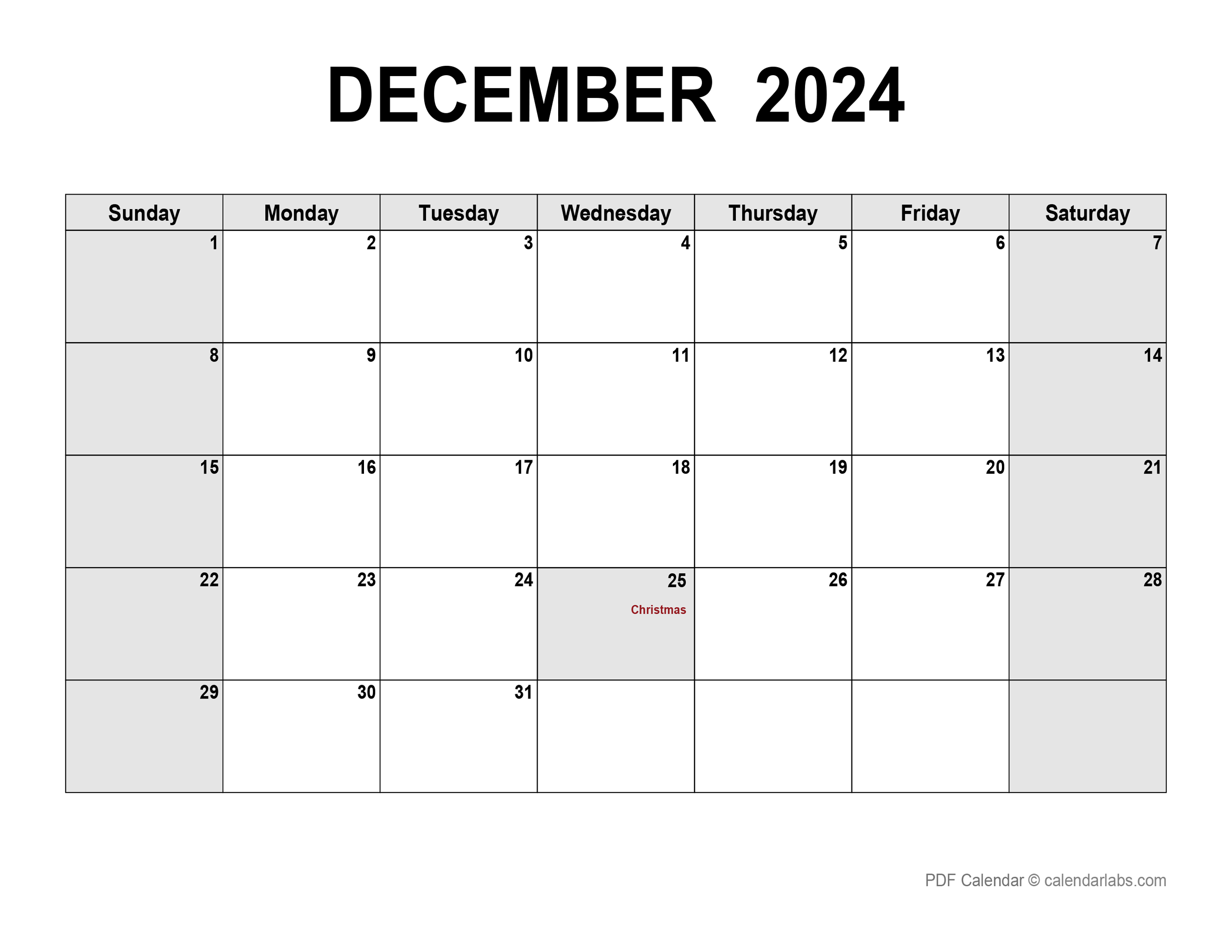 December 2024 Calendar with Holidays CalendarLabs