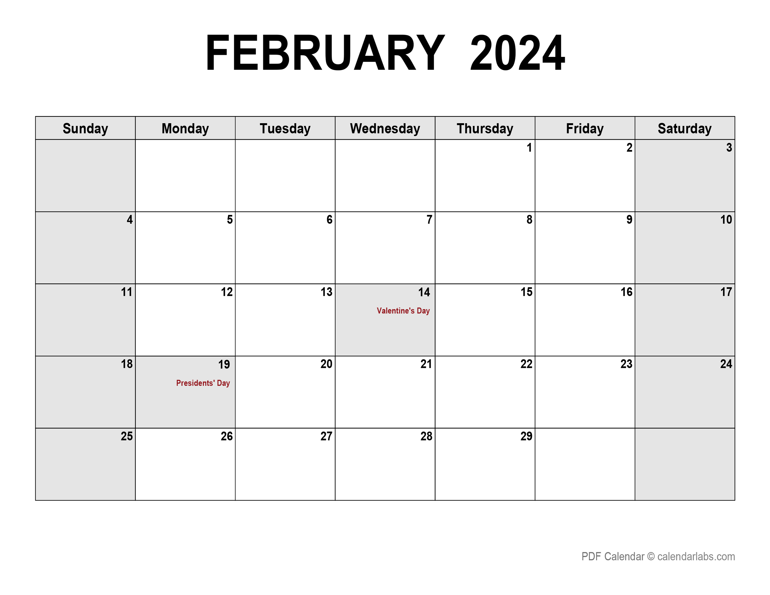 February 2024 Calendar with Holidays CalendarLabs