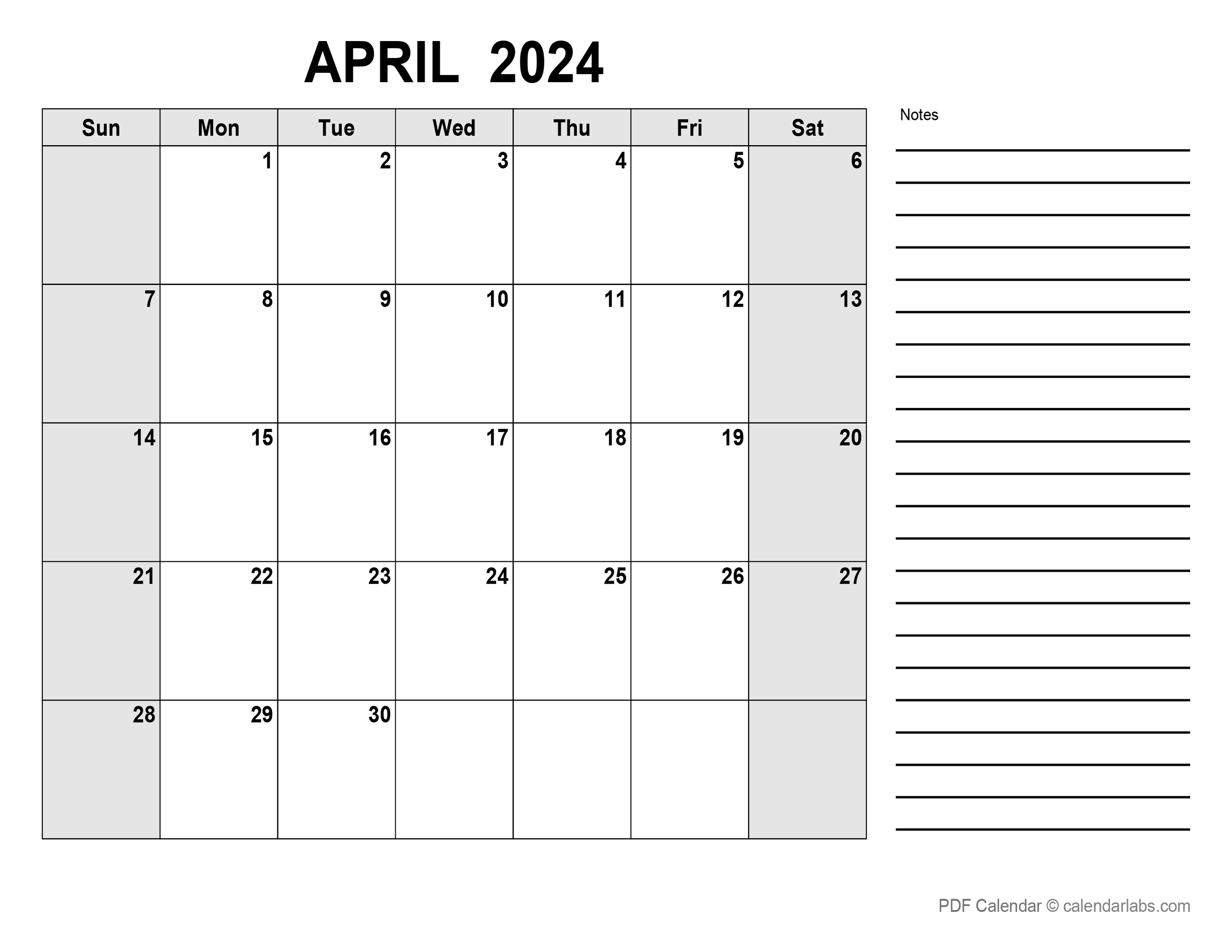 April 2024 Calendar with Holidays CalendarLabs