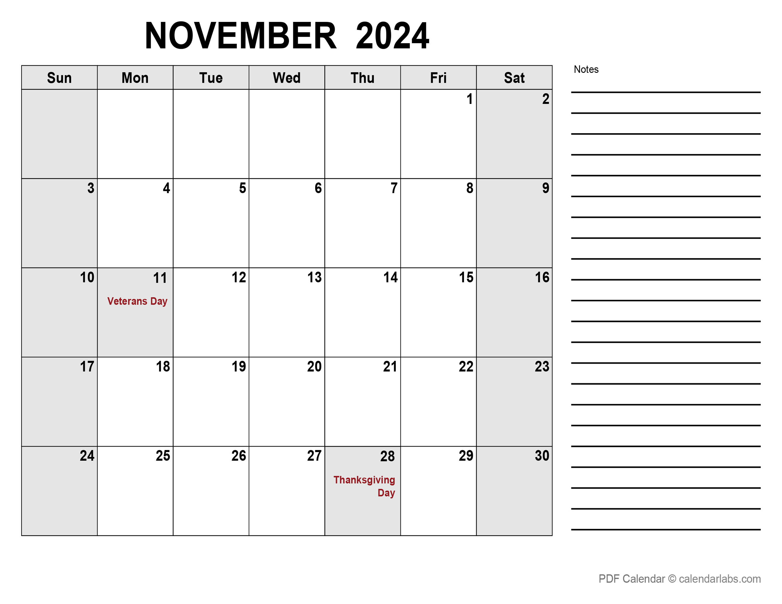 November 2024 Calendar | CalendarLabs