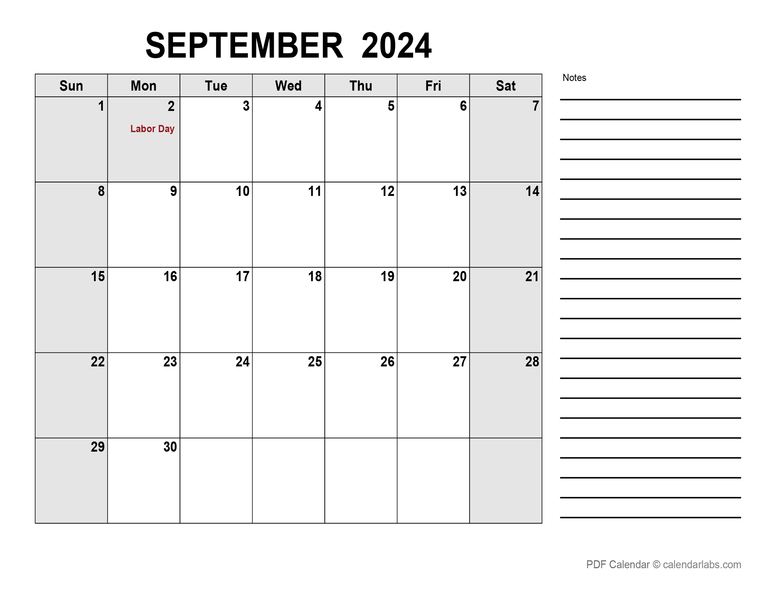 September 2024 Calendar | CalendarLabs