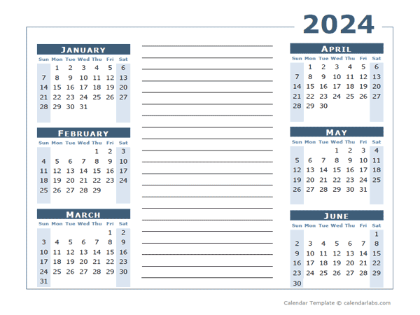 2024 Blank Two Page Calendar Template For 2024