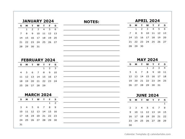 2 Page Yearly Calendar Template 2024