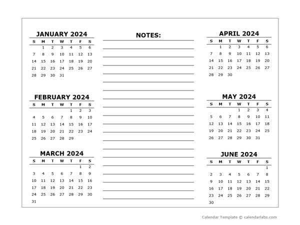 2 Page Yearly Calendar Template 2024 - Free Printable Templates