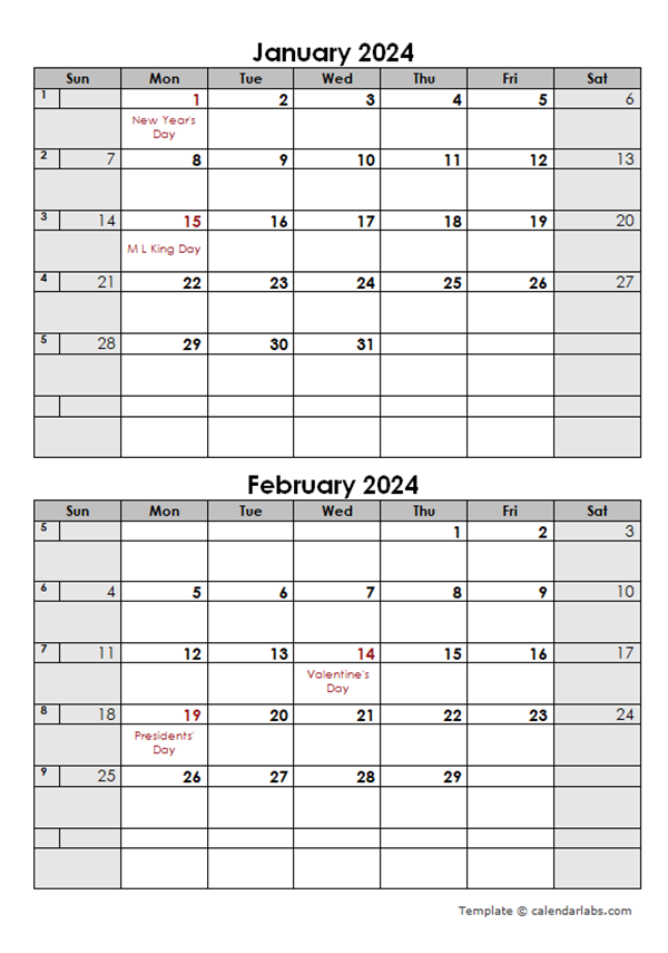 2024 2 Months Calendar Template - Free Printable Templates