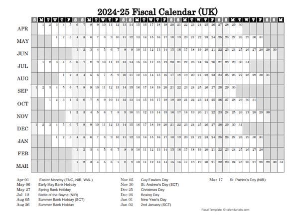 2024-25 Fiscal Calendar Year - Free Printable Templates
