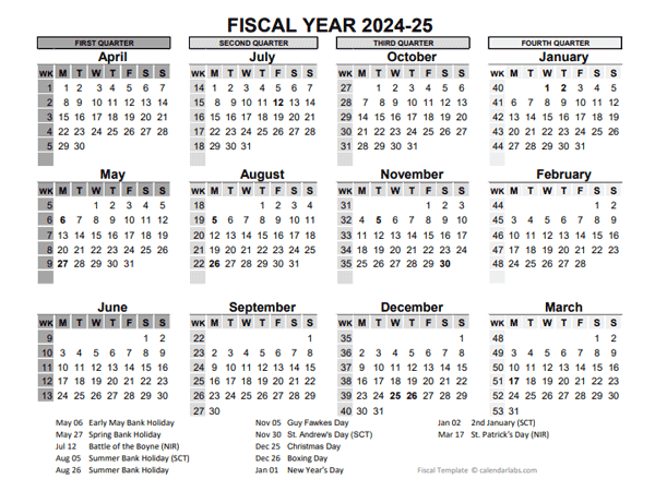 2024-25 Fiscal Year Calendar UK Template - Free Printable Templates