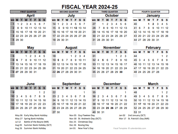 2024-25 Fiscal Year Calendar UK Template