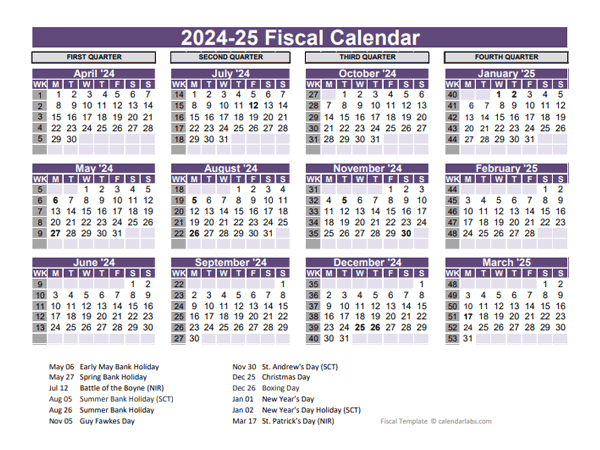 UK Fiscal Calendar Template 2024-2024