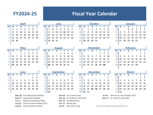 2024-25 Fiscal Year Calendar Template UK - Free Printable Templates