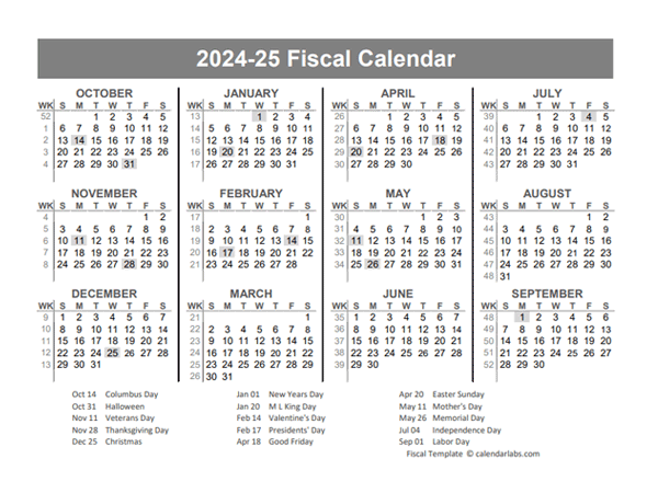 2024-2025 Fiscal Year Quarters Template