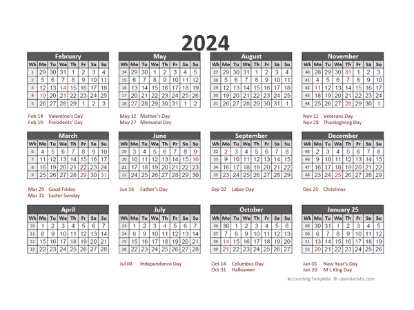 2024 Accounting Calendar 5 4 4 Free Printable Templates
