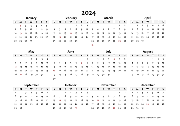 2024 Calendar - Free Printable Word Templates - Calendarpedia