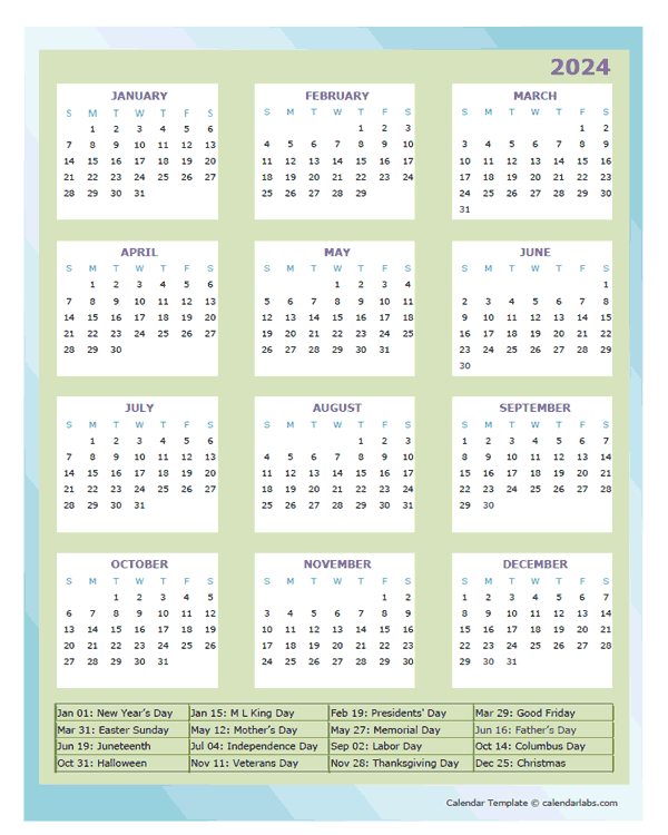 2024 Annual Calendar Design Template