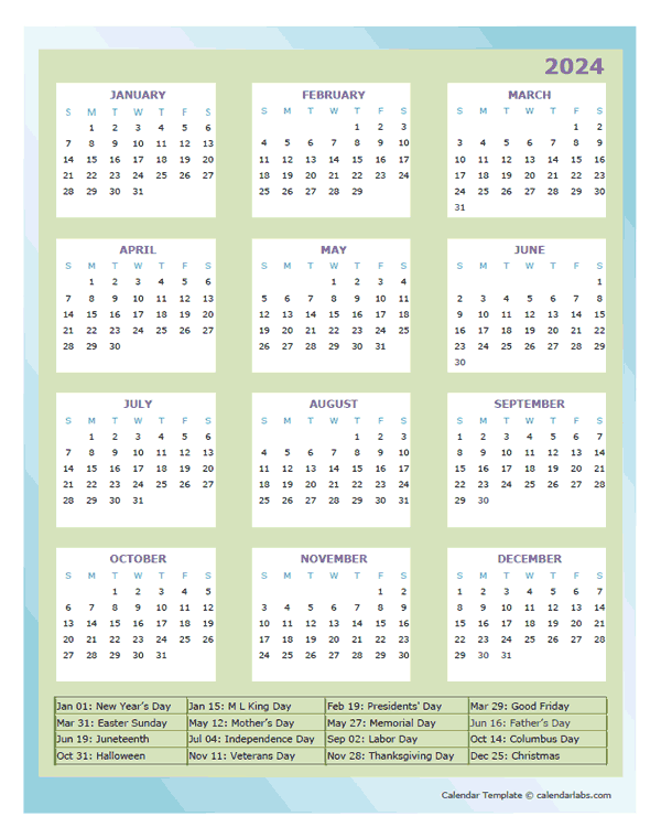 2024 Annual Calendar Design Template - Free Printable Templates