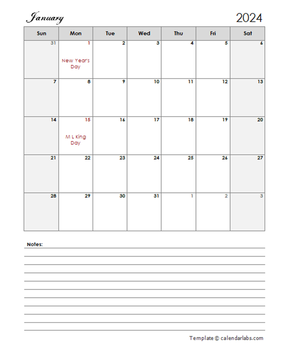 2024 Apple Pages Calendar Template