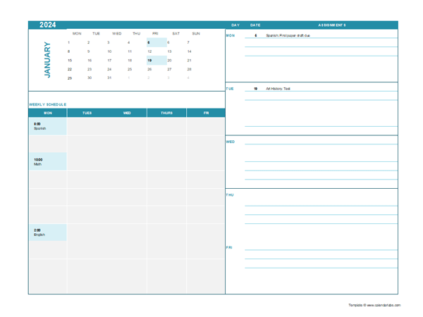 2024 Assignment Calendar For Students