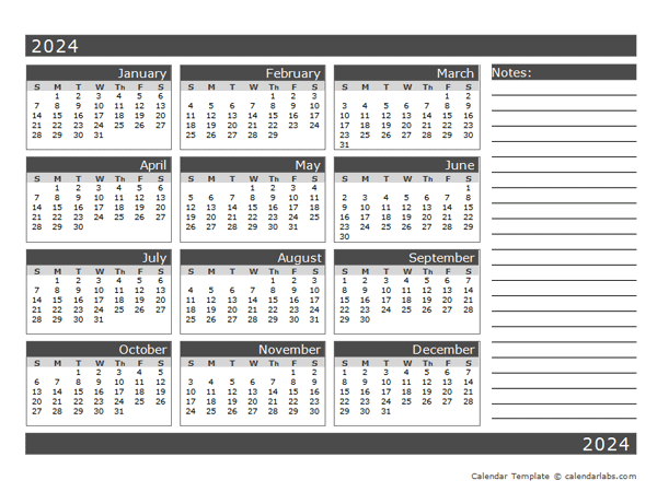 2024 Blank 12 Month Calendar In One Page