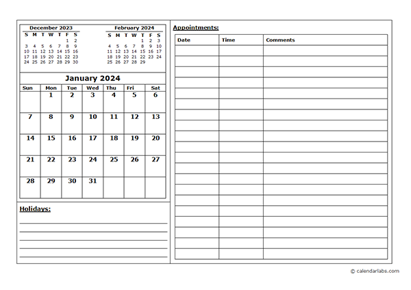 2024 Blank Appointment Calendar