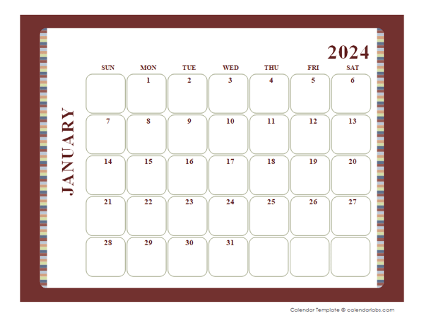 2024 Calendar Template Large Boxes