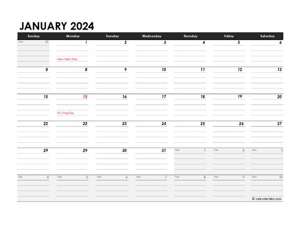 2024 Blank Mac Numbers Calendar